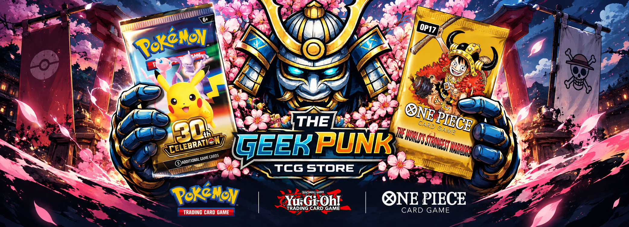 Samurái de The Geek Punk con sobres de Pokémon 30 aniversario y One Piece OP17